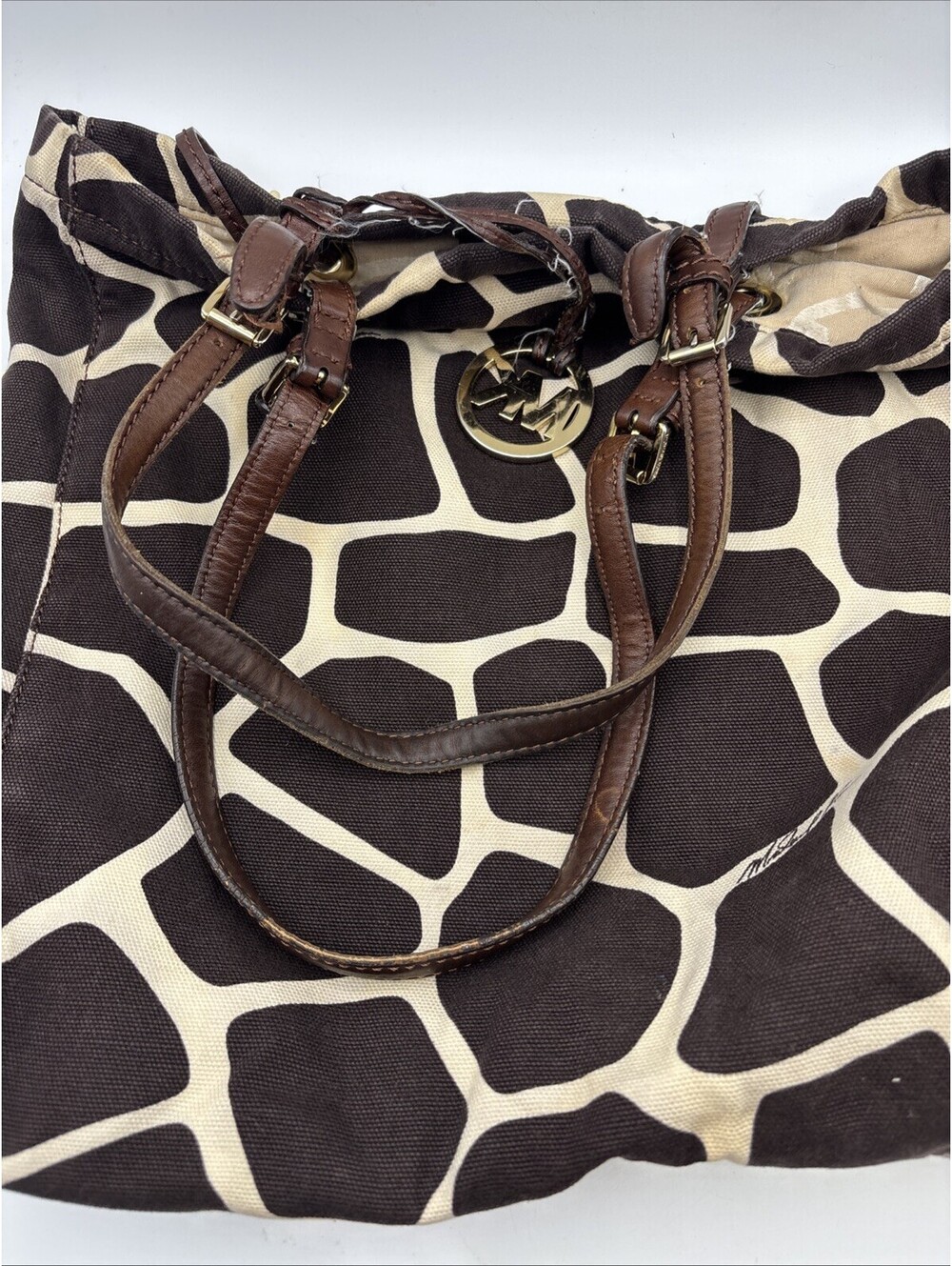 Michael Kors Handbag Giraffe Print Brown Canvas - Picture 5 of 10